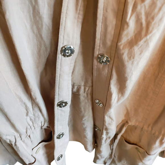 Vintage Apostrophe Beige Hooded Shirt Jacket XL Linen Blend Drawstring - Picture 6 of 8